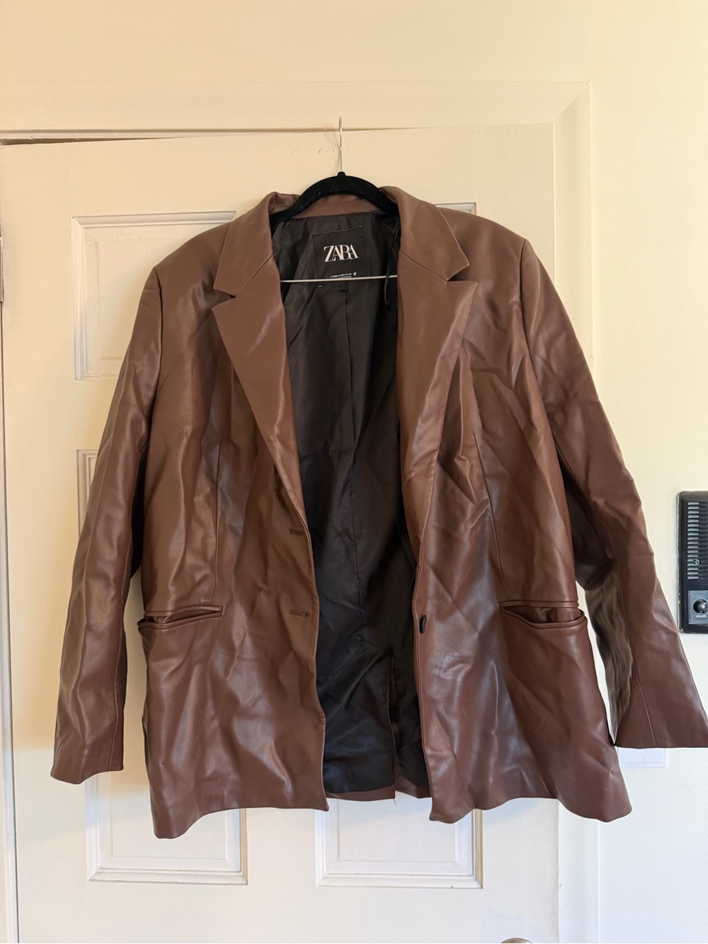 ZARA Brown Faux Leather Women's Blazer Jacket